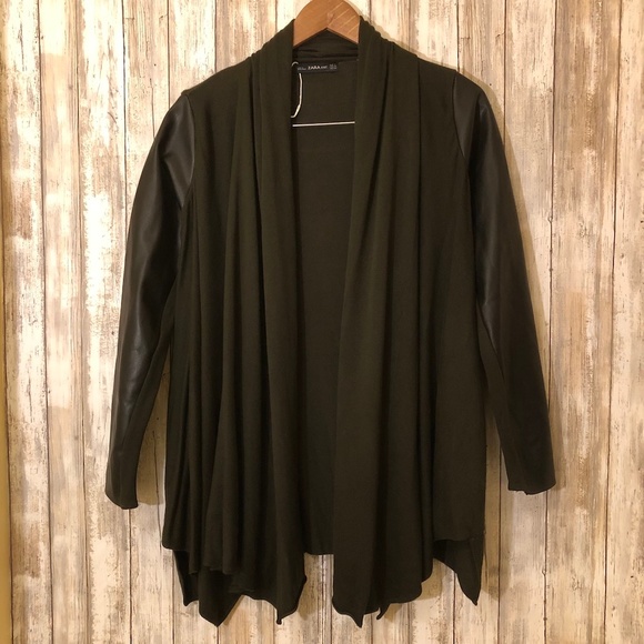 Zara Sweaters - Zara Knit  Leather Sleeve Cardigan sz. M